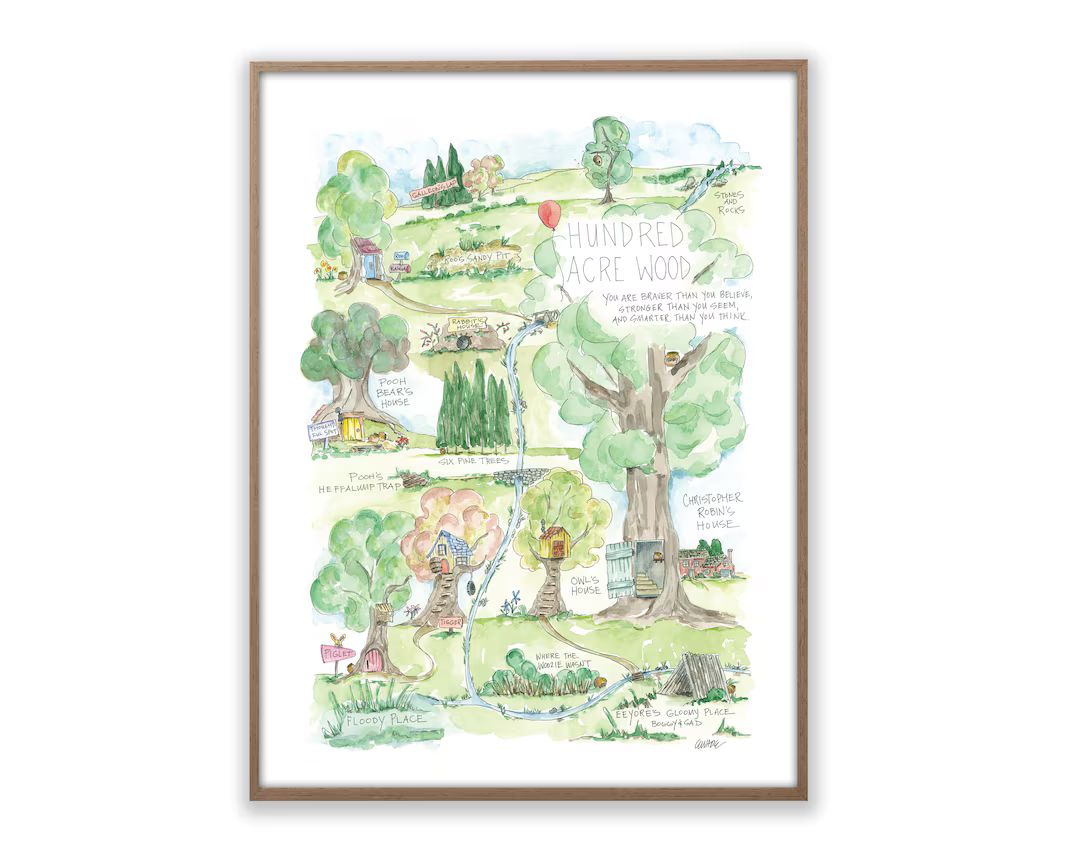 Hundred Acre Wood Winnie the Pooh Watercolor Map Art Print | Etsy (US)