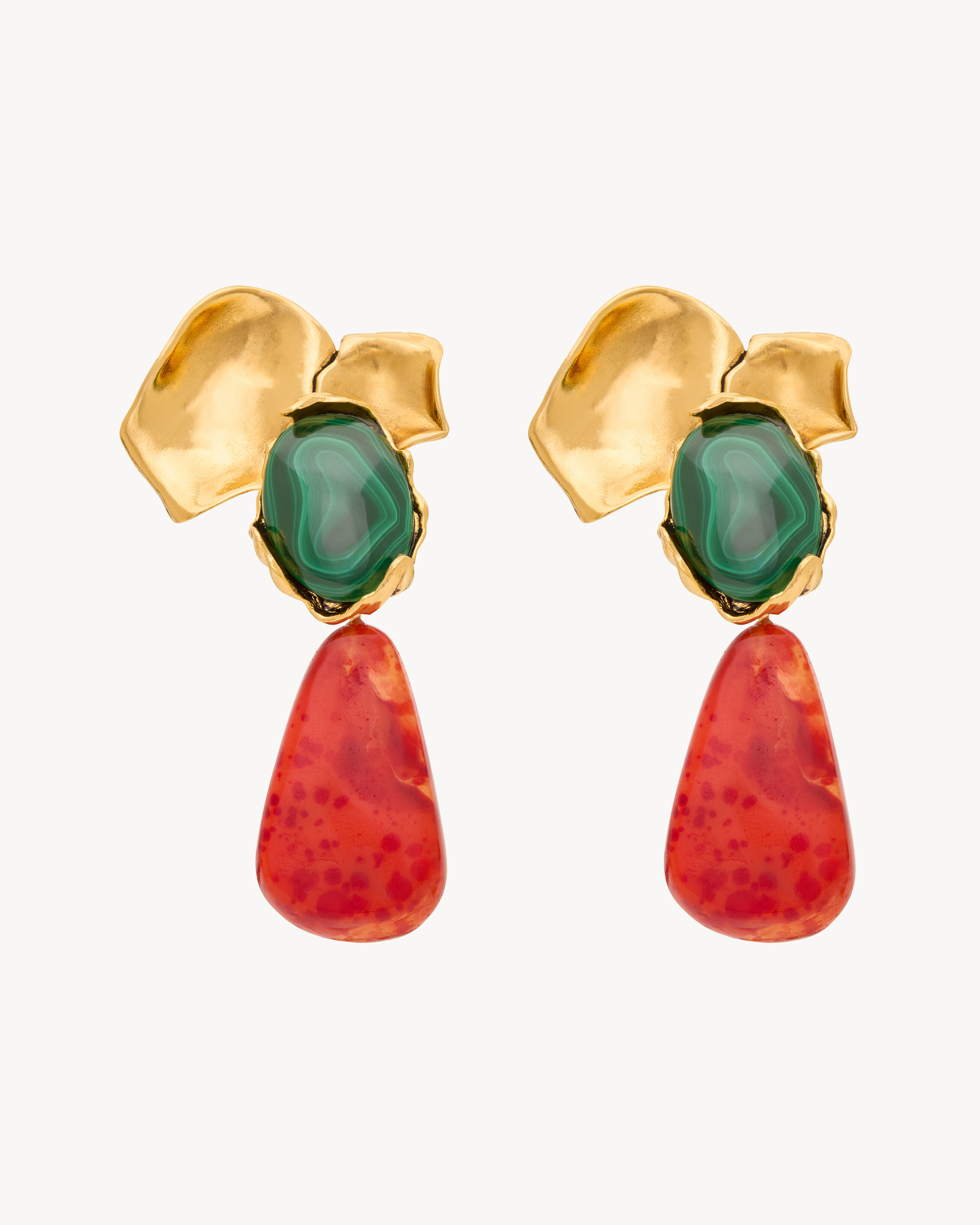 petal pendant earrings in malachite, resin, and metal | Saint Laurent Inc. (Global)