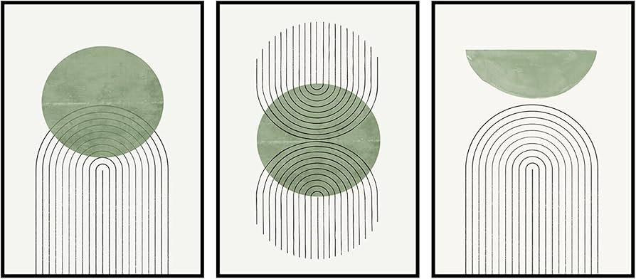 Mid Century Modern Canvas Wall Art Green Line Art Wall Decor Green Geometric Wall Art Green Semi-... | Amazon (US)