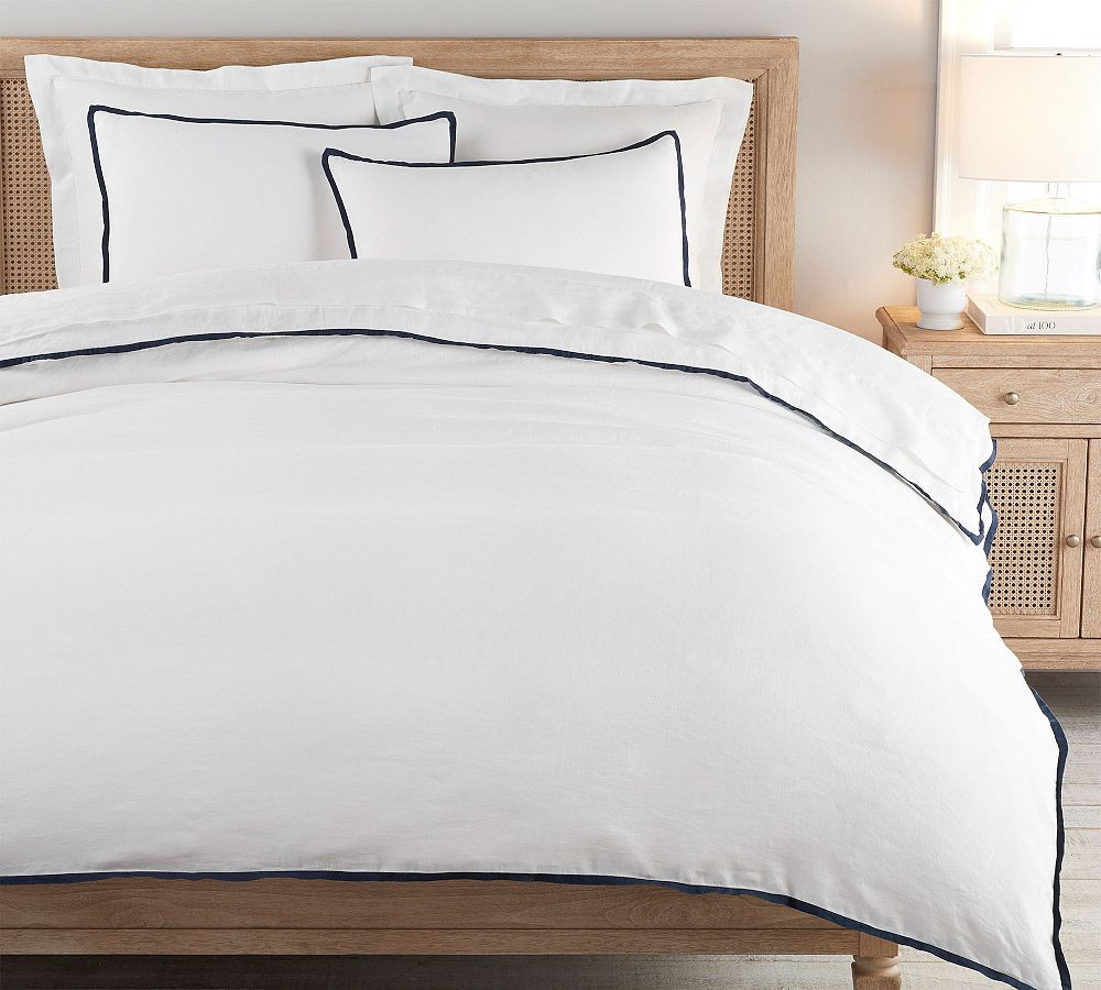 Belgian Flax Linen Contrast Flange Duvet Cover | Pottery Barn (US)