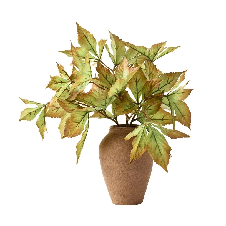 Better Homes and Gardens 20"H Artificial Real Tocuh Fall Leaves in 7"H Tan Ceramic Vase Made for ... | Walmart (US)