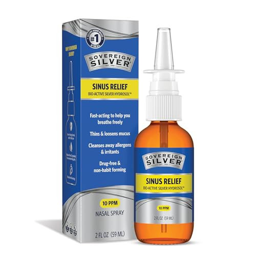 Sovereign Silver Natural Nasal Spray - Colloidal Silver Nasal Spray, Bio Active Nose Mist for Sinus Congestion and Immune Support, Adults and Kids, 10 ppm - 2 fl oz (59mL) | Amazon (US)