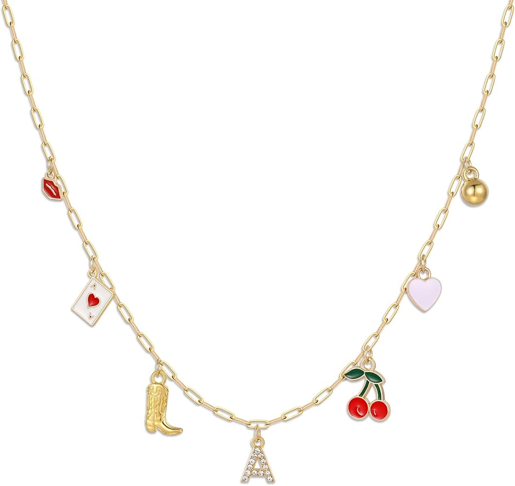 Korotho Initial Cowgirl Charm Necklaces for Women, 14K Gold Plated Dainty Western Cowgirl Cherry ... | Amazon (US)