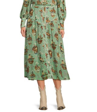 Double D Ranch Romance & Rustlers Western Printed Beaded Coordinating Midi A-Line Skirt | Dillard... | Dillard's