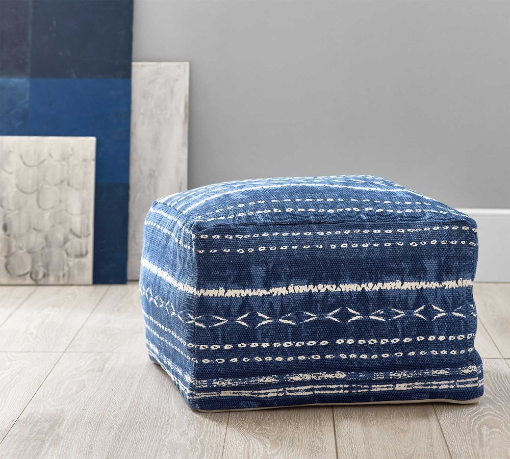 Shibori Printed Pouf, 22x22x14", Blue Multi | Pottery Barn (US)