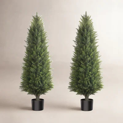 3ft Artificial Cedar Topiary Trees, Set of 2, Faux Evergreen Potted Plants for Outdoor Front Porc... | Wayfair North America