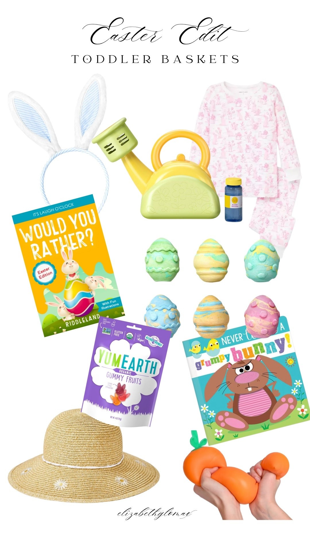 Toddler Easter basket ideas that aren’t just candy! Sharing cute and useful things little ones will actually play with and use - books, outdoor toys, bath items, and a few sweet treats. Everything linked here! 

#LTKBaby #LTKKids