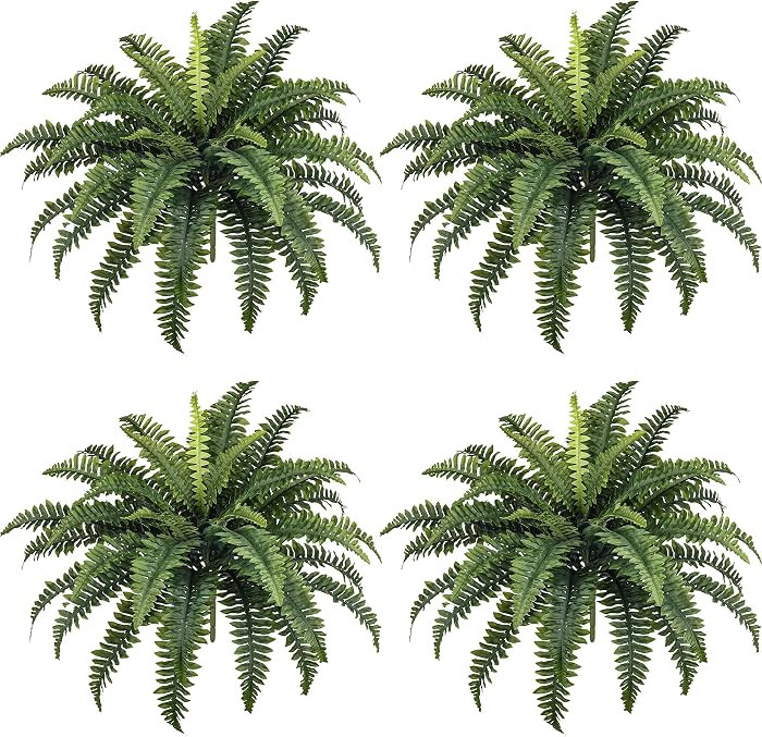 35" Fake Ferns, 4 Large Artificial Bonston Ferns Bushes Plants with 39 Fronds for Outdoors Garden... | Amazon (US)
