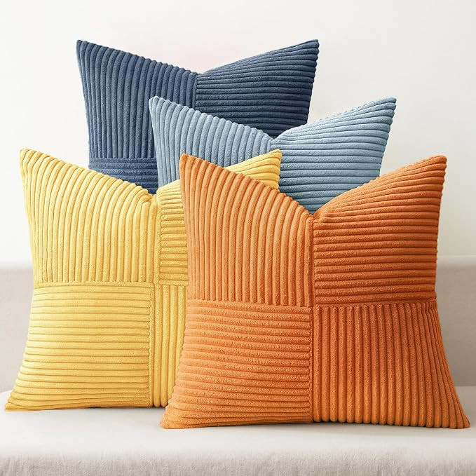 MIULEE Summer Yellow Blue Decorative Throw Pillow Covers 18x18 Inch Set of 4 Soft Corduroy Boho P... | Amazon (US)