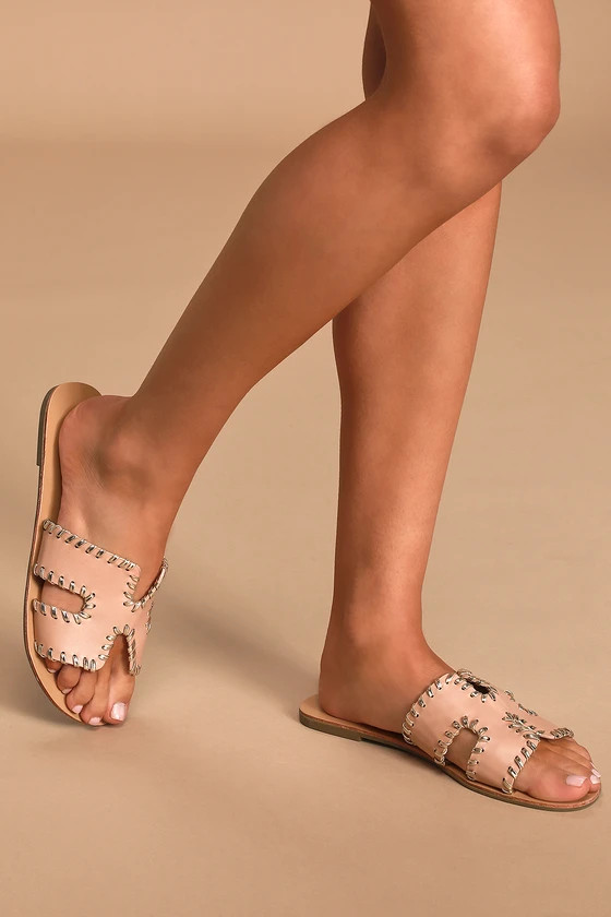 Saxon Light Nude and Gold Slide Sandals | Lulus (US)