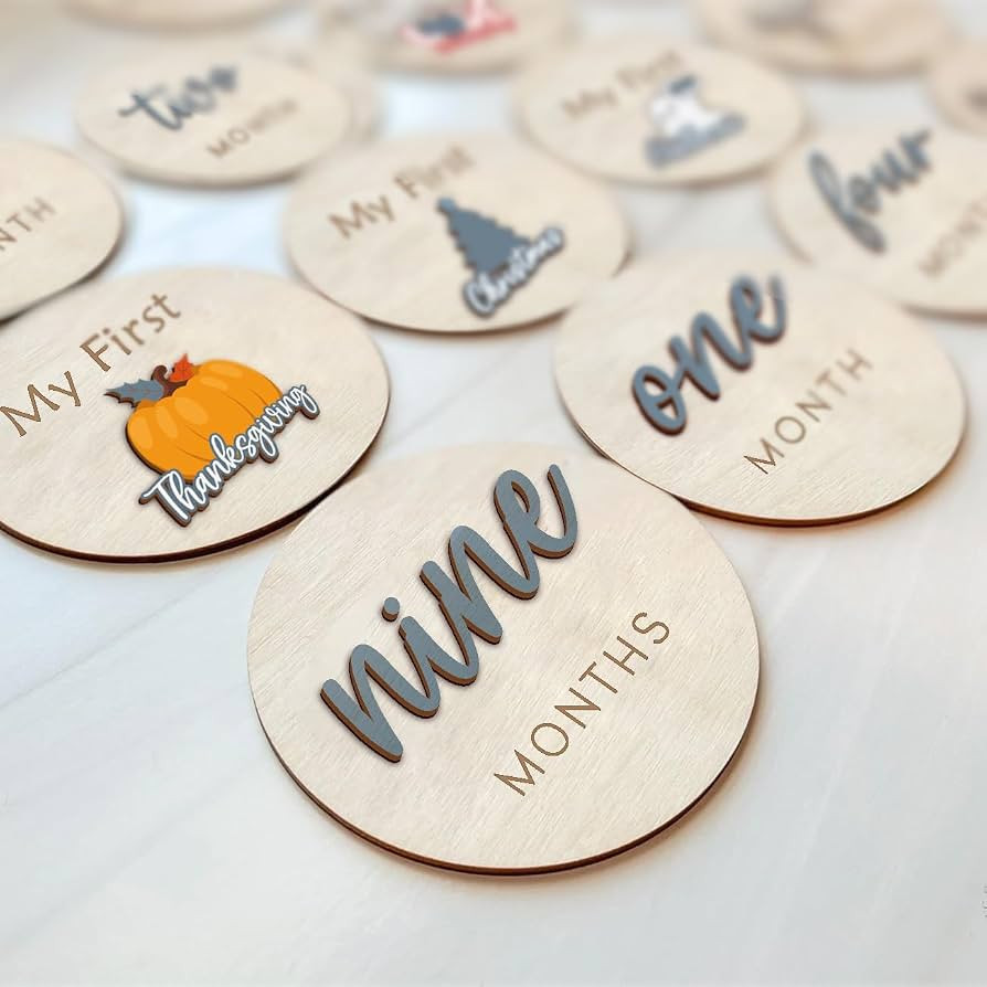 Monthly Baby Milestone and First Holiday Signs, Wooden Baby Months Disc Set 1-12, Hello World New... | Amazon (US)