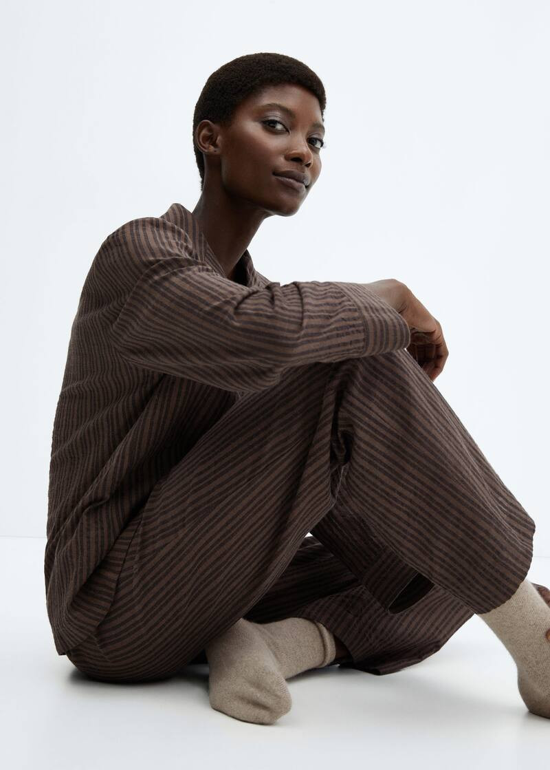 Striped cotton long pyjama -  Women | Mango United Kingdom | MANGO (UK)