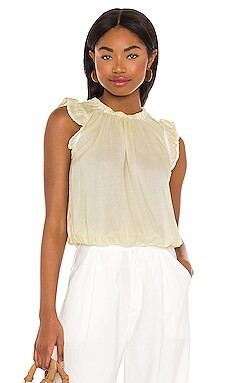 Bella Dahl Ruffle Sleeve Elastic Waist Blouse in Lemon Pop from Revolve.com | Revolve Clothing (Global)