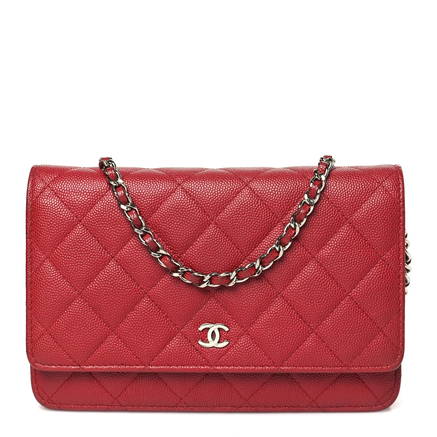 Caviar Quilted Wallet on Chain WOC Dark Red | FASHIONPHILE (US)