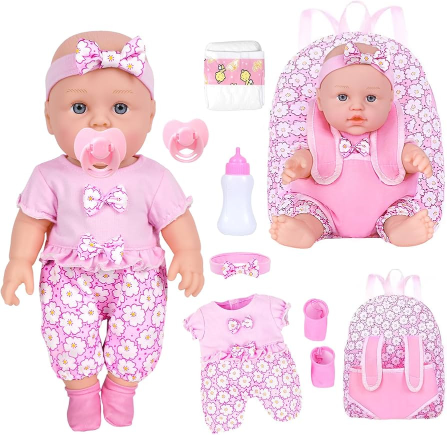 UZIDBTO 12 Inch Baby Dolls with Backpack Carrier Can Store Doll Clothes and Accessories,12" Rebor... | Amazon (US)