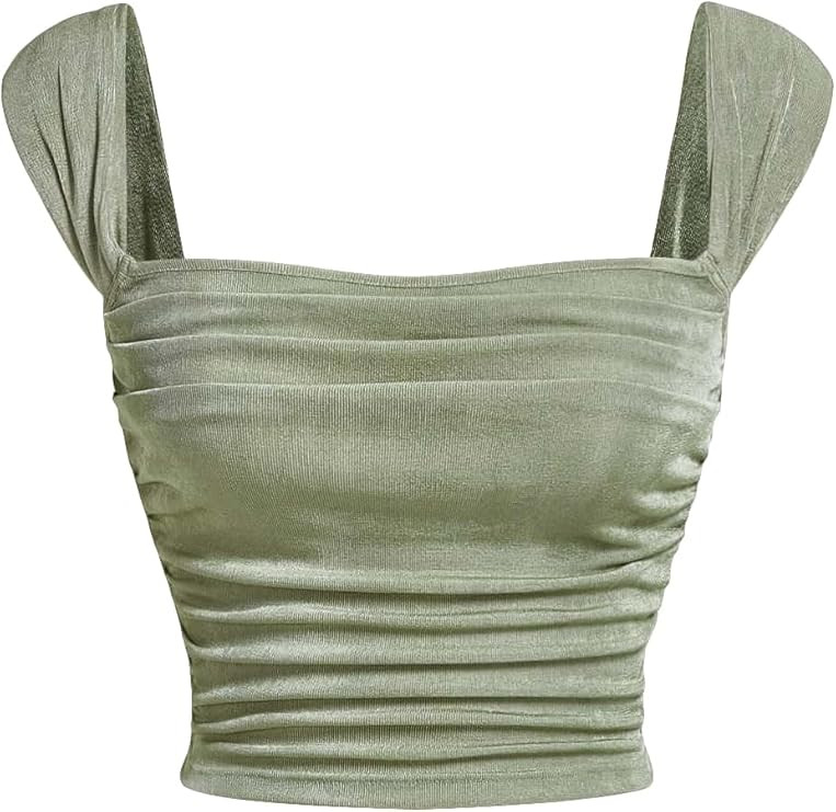 Verdusa Women's Y2K Ruched Square Neck Wide Straps Sleeveless Cami Crop Top | Amazon (US)