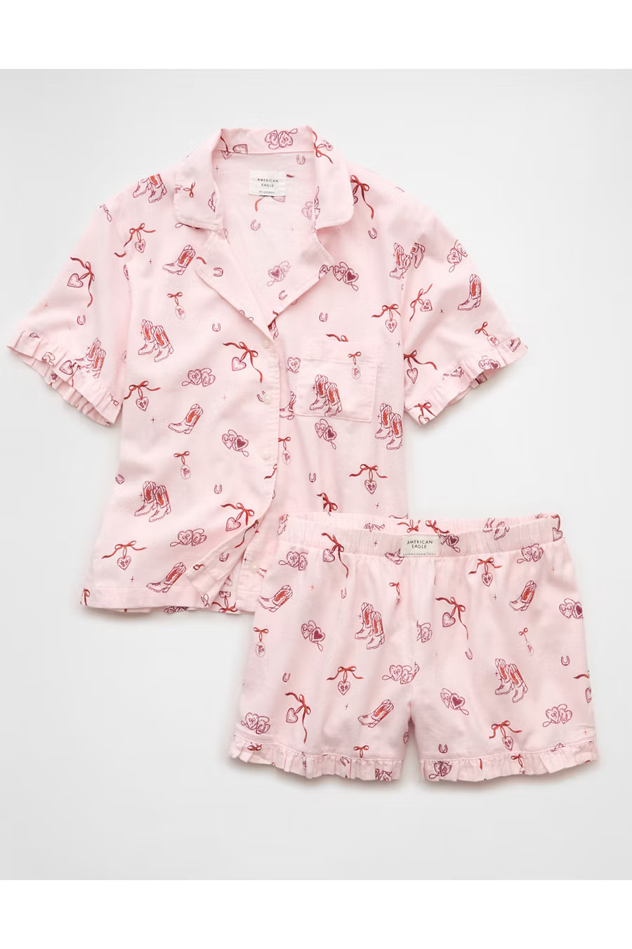 AE Ruffled Flannel PJ Set Women's Light Pink S | American Eagle Outfitters (US & CA)
