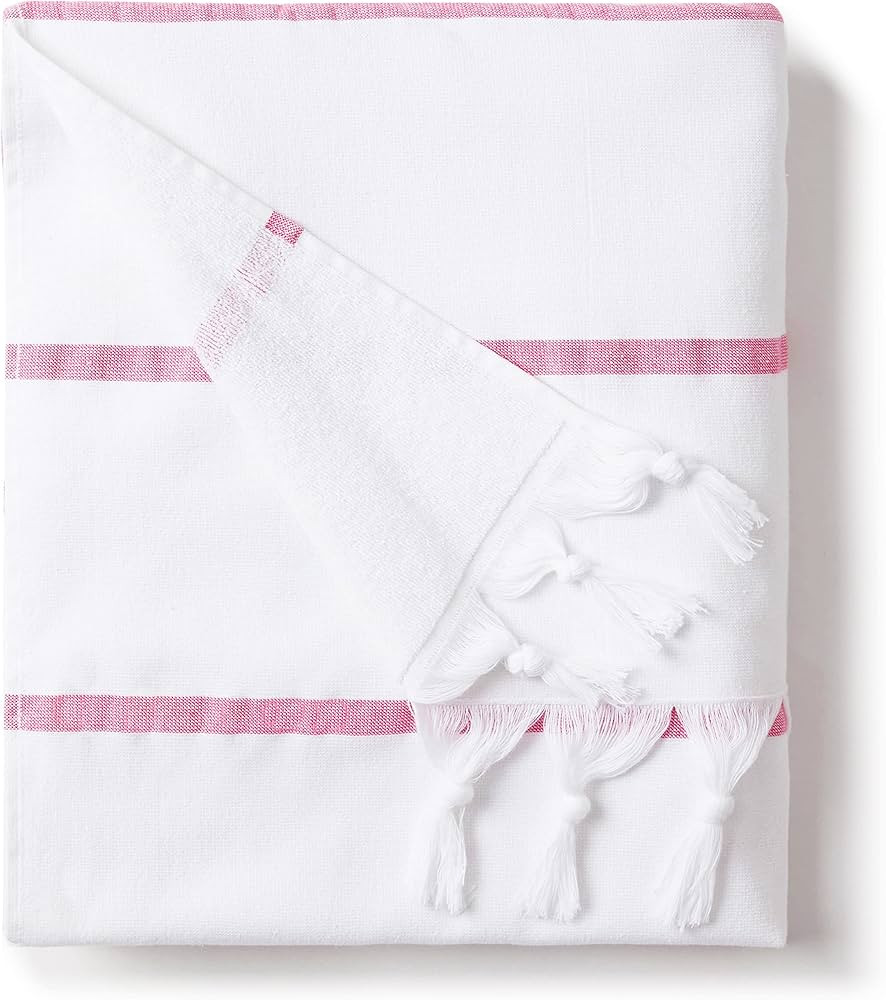 Flamingo Pink Turkish Towel - Oversized Thick Cotton Fouta - Peshtemal - Lightweight, Portable, S... | Amazon (US)