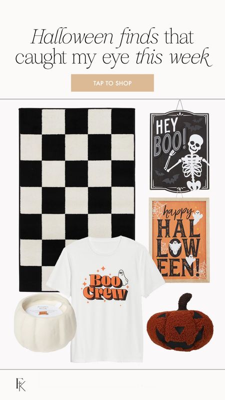 Some spooky things 👻 these signs from Walmart are less than $6! We have both for Ollie’s playroom/half bath off of the playroom! This is the boo crew tee I wore on Sunday PS! I went up to a large for a more oversized fit 🤍

Halloween decor, Halloween tee, spooky decor, spooky season, Halloween finds, checkered print, checkerboard 

#LTKhome #LTKHalloween #LTKfindsunder50