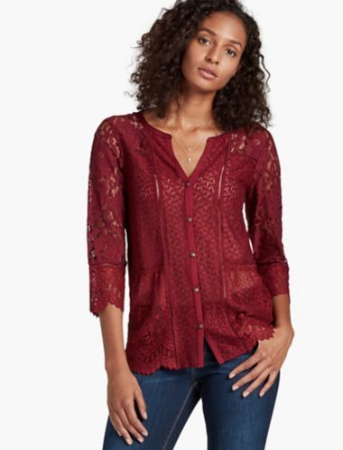 Lucky Brand Lace Mix Top - Wild Currant - S | Lucky Brand