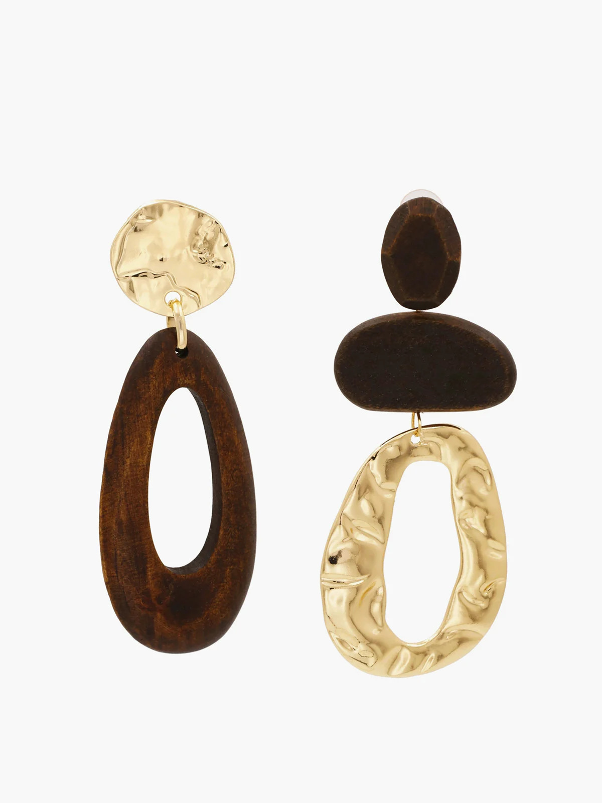 Asymmetrical Wood & Metal Drop Earrings | Commense