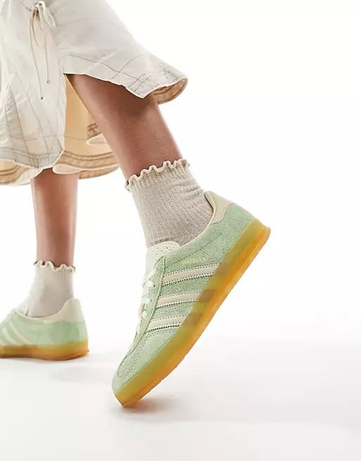adidas Originals Gazelle Indoor gum sole sneakers in green and white | ASOS (Global)