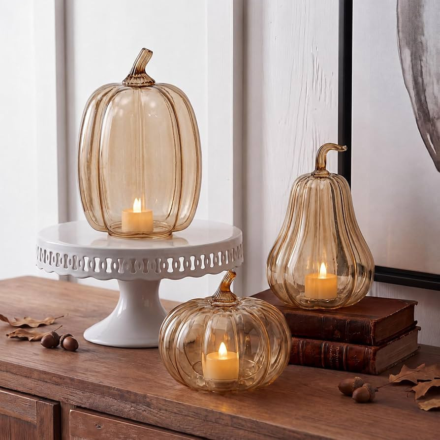 Yungyan Set of 3 Glass Pumpkin Lamp Shades Fall Decor,Light Brown | Amazon (US)