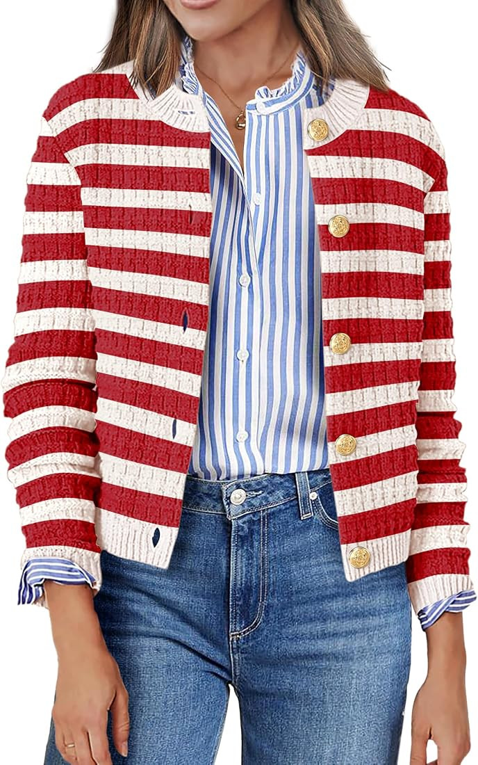 Zeagoo Women's 2025 Cardigan Sweaters Button Down Crew Neck Open Front Long Sleeve Knit Cropped J... | Amazon (US)
