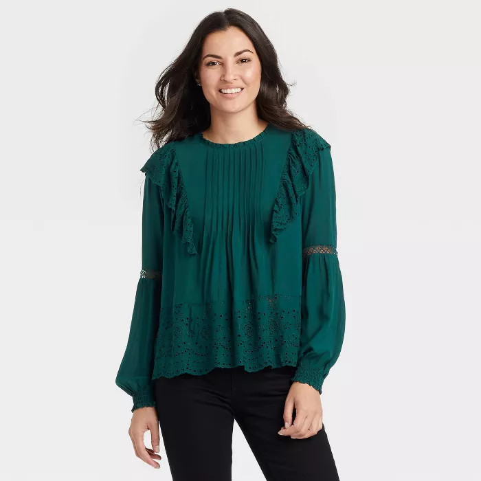 Women's Long Sleeve Eyelet Blouse - Knox Rose™ | Target