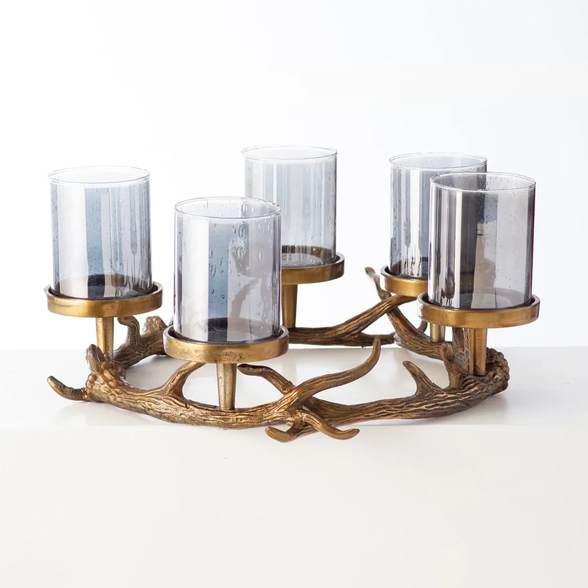 Bronzed Aluminum Eric + Eloise Collection Circular Frankie Stag Antler Wreath with 5 Candle Holde... | Darby Creek Trading