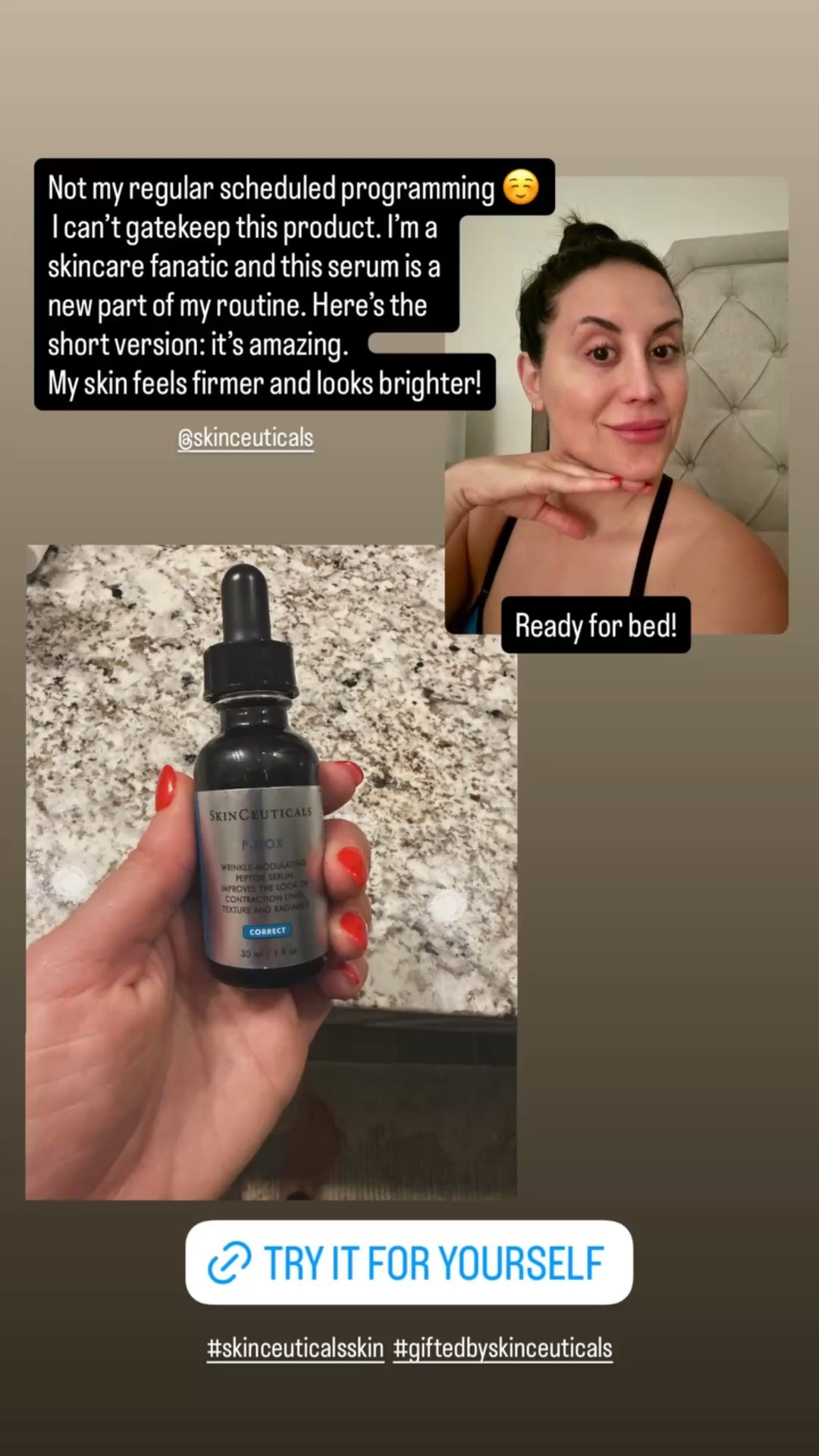 #skinceuticalsskin  #giftedbyskinceuticals  @skinceuticals  Not my regular scheduled programming ☺️
 I can’t gatekeep this product. I’m a 
skincare fanatic and this serum is a 
new part of my routine. Here’s the 
short version: it’s amazing. 
My skin feels firmer and looks brighter! Ready for bed!