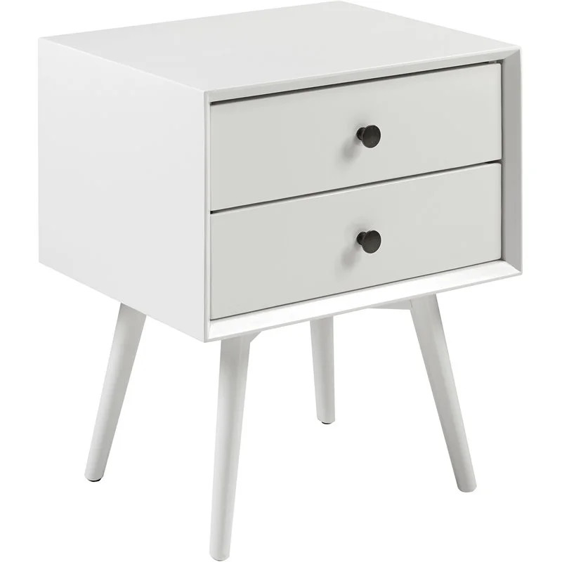 Mid Century Modern 2-Drawer Bedroom Nightstand in White - Walmart.com | Walmart (US)