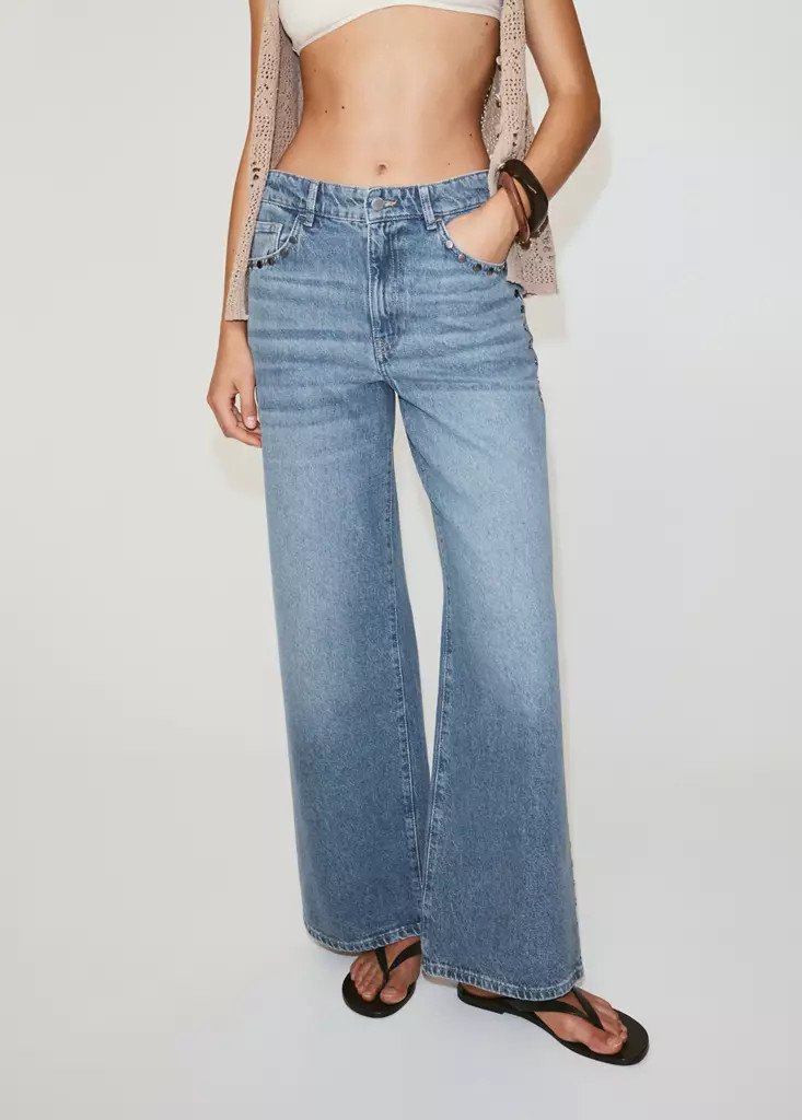 Straight-fit jeans with studs - Women | MANGO United Kingdom | MANGO (UK)
