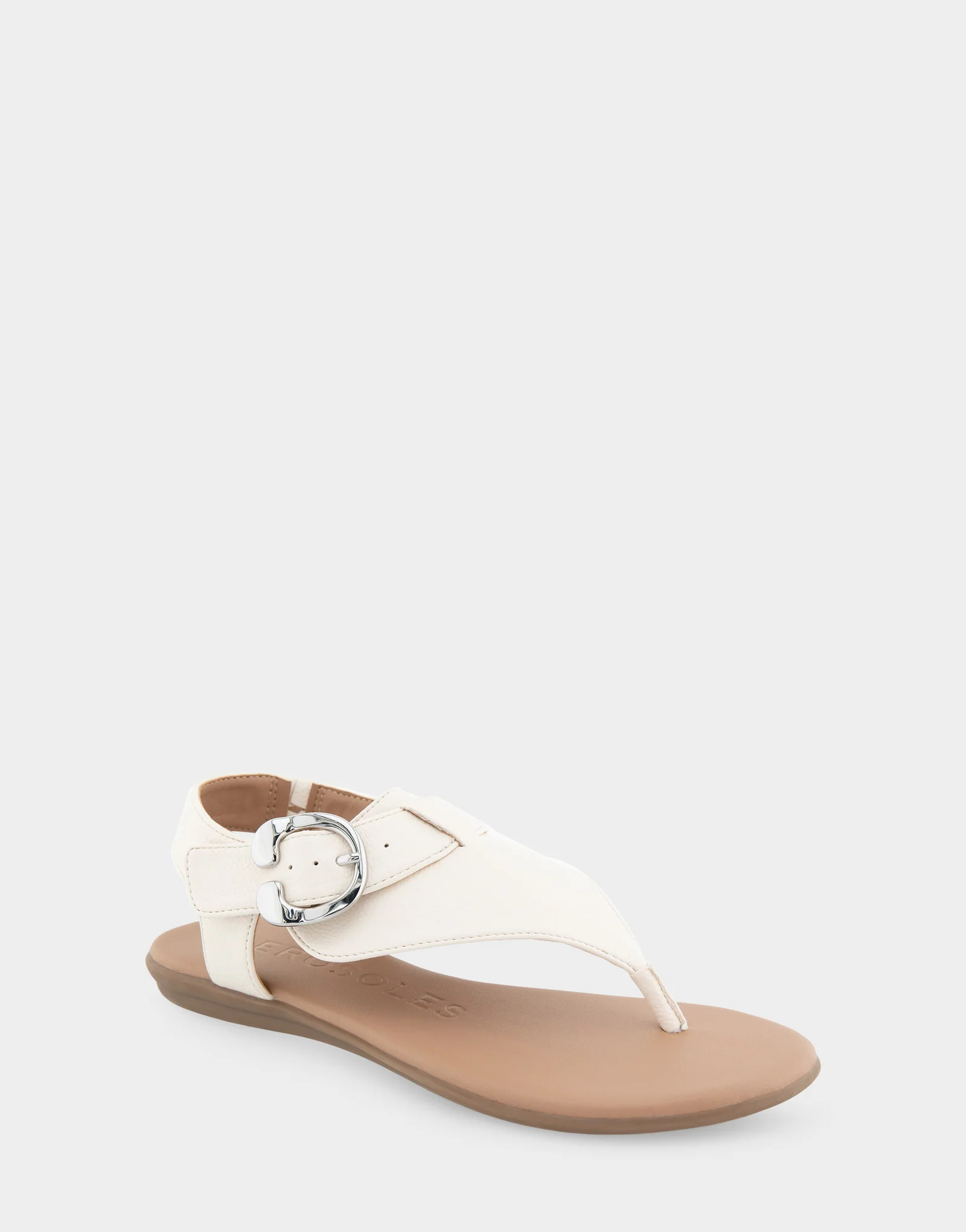 Women's Buckle Detail Back Strap Thong Sandal in Eggnog Grainy Faux Leather | Aerosoles