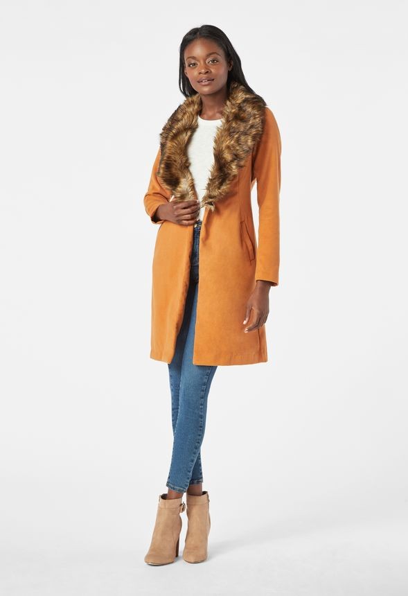 Faux Fur Trim Coat | JustFab