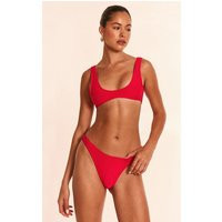 Red Ribbed Plunge Bikini Top | PrettyLittleThing US