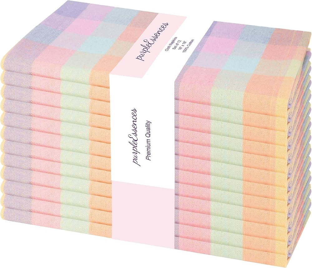 PurpleEssences Buffalo Plaid Cloth Napkins - Mitered Corners - Spring Summer Easter Gingham Check... | Amazon (US)