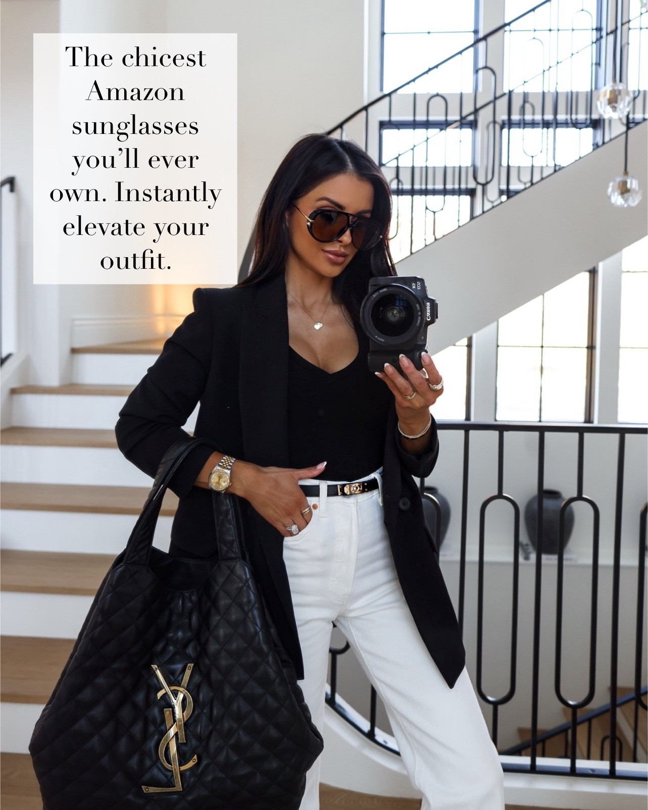 The chicest Amazon sunglasses you’ll ever own. They instantly elevate any outfit and give that polished, designer inspired look without the designer price. I love how a simple accessory like this can completely finish a look and make it feel intentional.

Frame denim - wearing a 24, runs TTS
Amazon tank top - wearing an XS
Zara black blazer - wearing an XS

miamiamine chic Amazon sunglasses designer inspired eyewear elevated everyday outfit white denim styling affordable tank top Zara black blazer polished casual style effortless chic accessories affordable finds spring fashion spring outfit inspo

#LTKBeauty #LTKootd #LTKspring