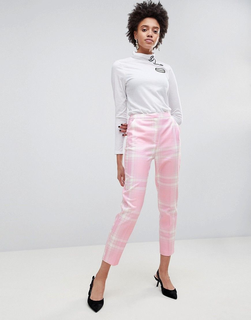 ASOS Tailored Slim PANTS in Pink Check - Multi | ASOS US