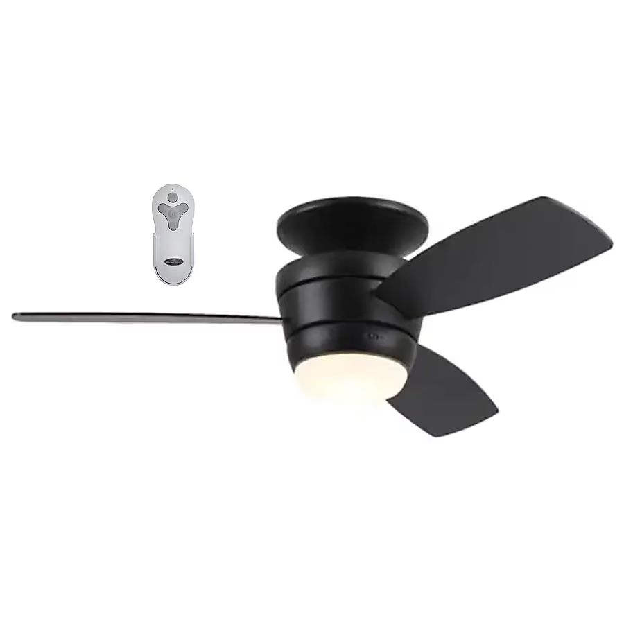 Harbor Breeze Mazon 44-in Black LED Indoor Flush Mount Ceiling Fan with Light Remote (3-Blade) | Lowe's