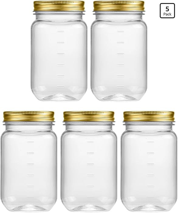 novelinks 16 oz Clear Plastic Jars with Lids, Refillable 16oz Mason Jars with Lids & Storage Cont... | Amazon (US)