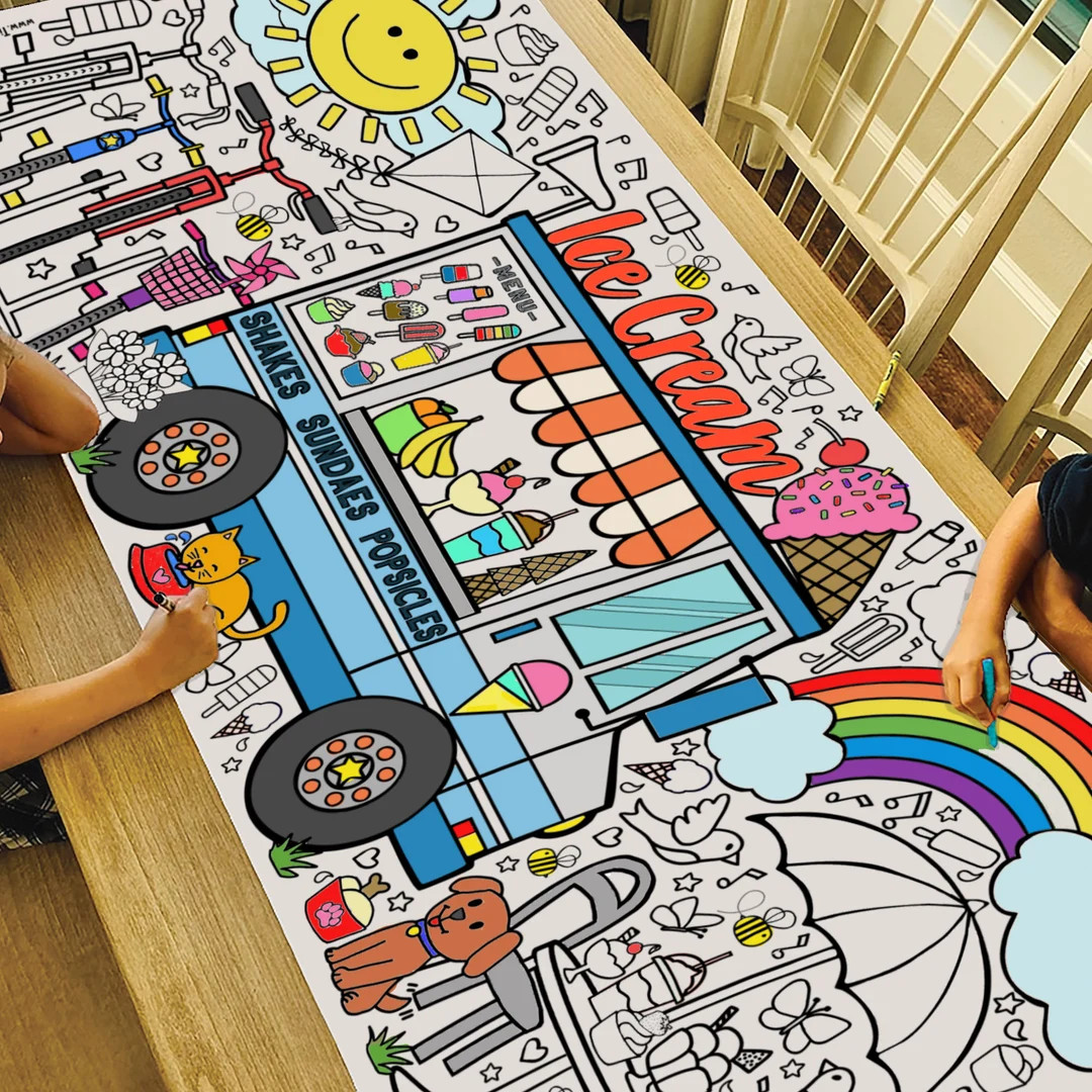 GIANT Ice Cream Truck Coloring Poster or Table Cover | Paper Ice Cream Tablecloth for Birthday Pa... | Etsy (US)