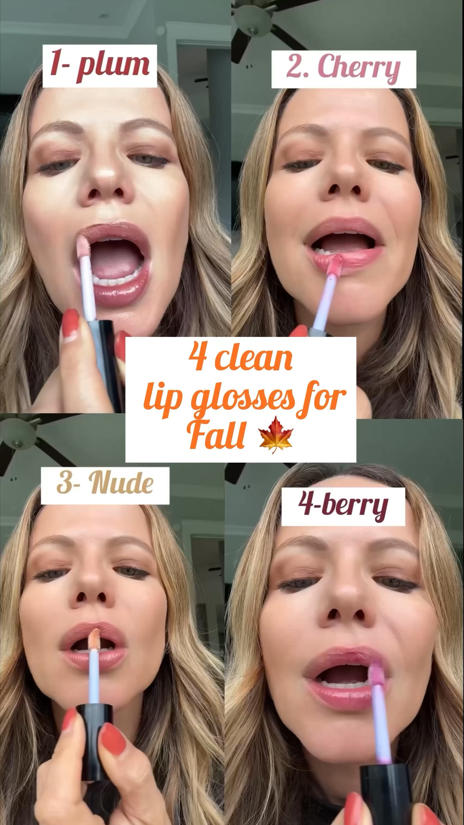 Colors when looking for the exact ones are below 

1-(plum) Glossy Bounce DIP
Lipliner TWIST 

2-(cherry) Glossy Bounce REMIX 
Lipliner WINK 

3-(Nude)Glossy Bounce SHAKE
Lipliner FLIRT 

4-(Berry) Glossy Bounce DREAM 

#LTKStyleTip