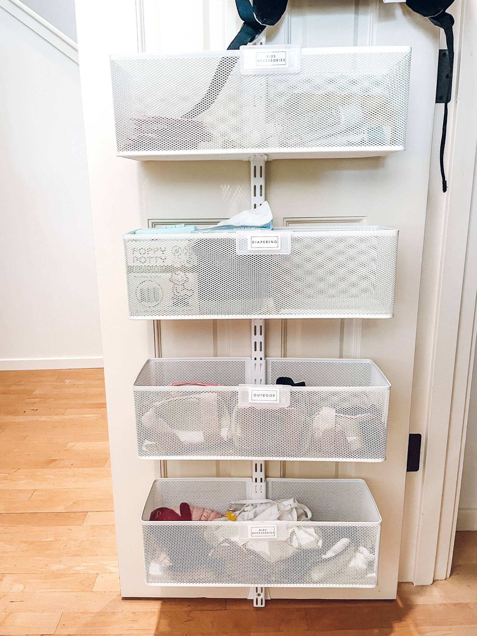 Entryway organization✨ Elfa Utility Large Mesh Over The Door Rack. Elfa Classic Drawer Label Holders.

#LTKkids #LTKhome #LTKfamily