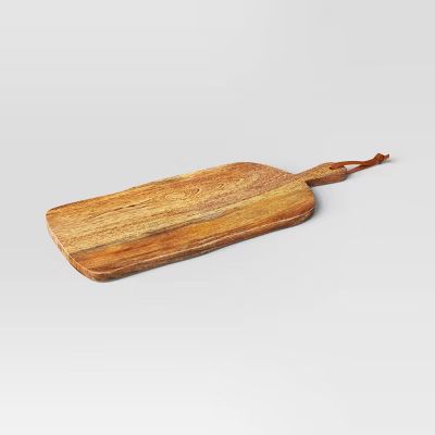 Mango Wood Rectangle Serving Tray with leather Knotted Loop Brown - Threshold™ | Target