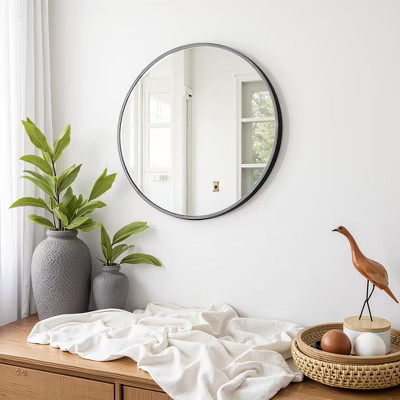 Stylish 70cm Black Aluminum Round Mirror with Slim Frame, 2.8cm Depth | Target