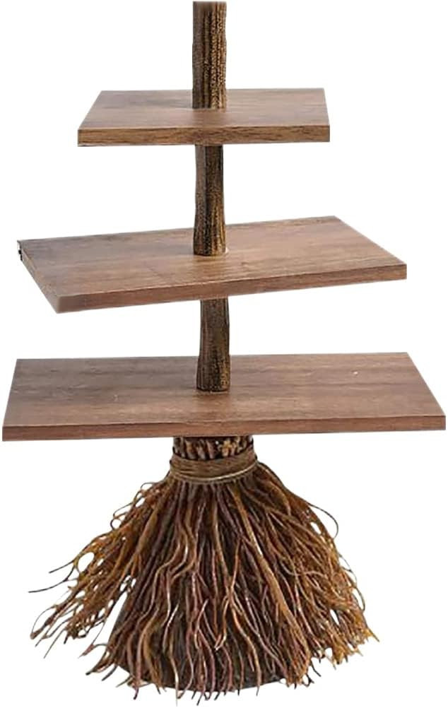 Halloween Broom Wooden 3 Tier Tray Cupcake Server Kitchen Farmhouse Rustic Tiered Tray Decor for ... | Amazon (US)
