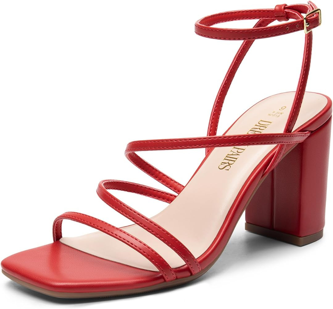 DREAM PAIRS Women's Heels Chunky Block Strappy Square Open Toe Ankle Buckle Heeled Sandals Weddin... | Amazon (US)