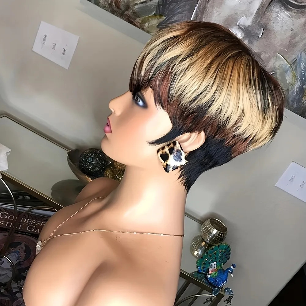 Brazilian Virgin Hair Pixie Cut Wig With Bangs Or Fringes Of Hair Natural Black Color For Women N... | Temu Affiliate Program