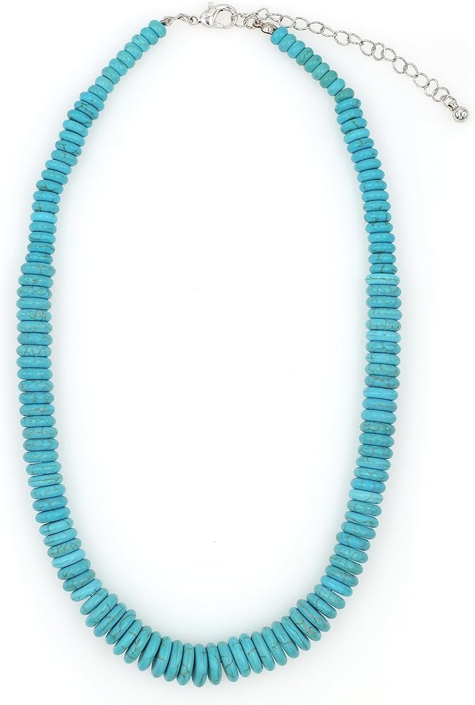 Blue Turquoise Graduated Disc Bead Necklace 18 Inch | Amazon (US)